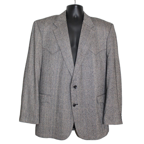 Classic Circle S Dallas Men's Tweed Blazer Silk Lining Gray Wool Blend Size 48L - Picture 1 of 6